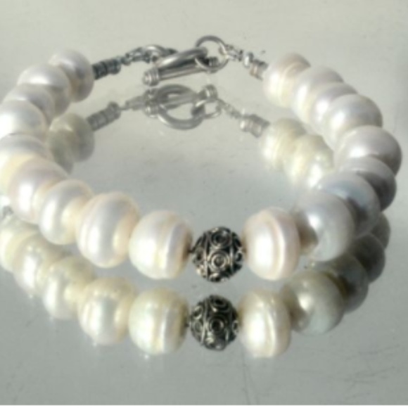 Conceptual Subculture Jewelry - Natural Pearl 925 Sterling Silver Bracelet Beaded